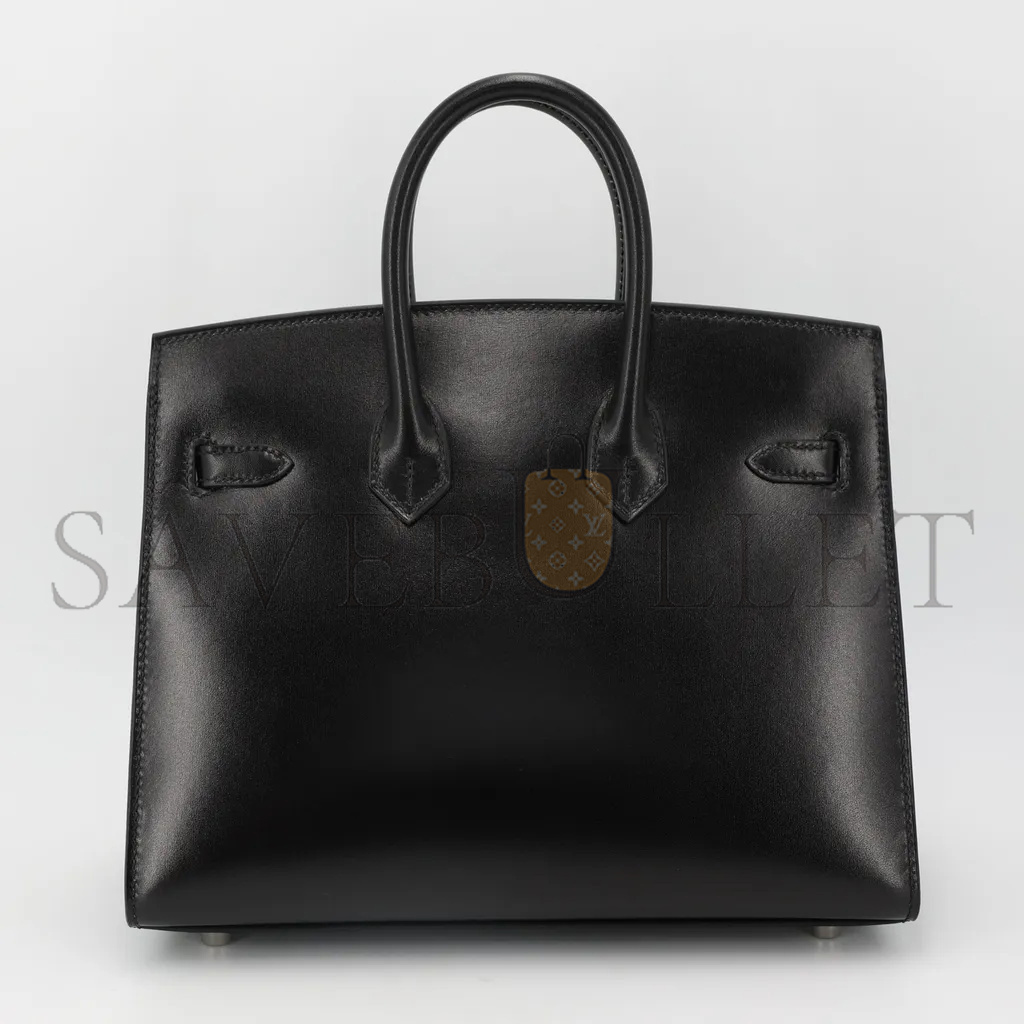 H**mes birkin 25 box leather black silver buckle h029283ck86 (25*20*13cm)